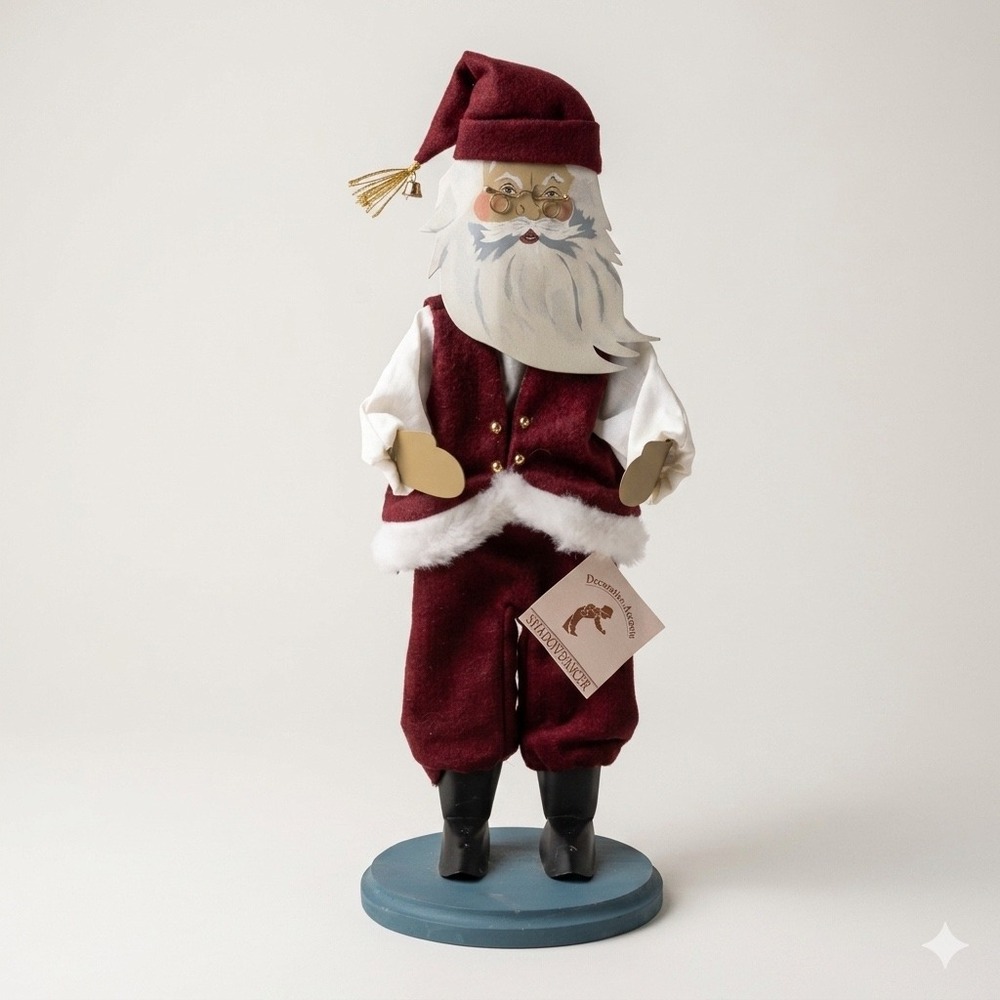 1991 Signed Shadowdancer Handmade Santa Claus Figurine Red Fabric Metal Face USA